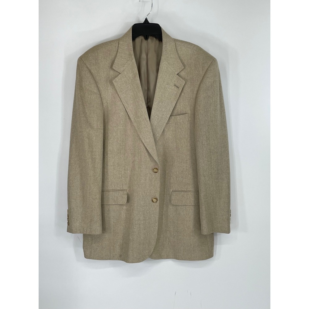 RBM Mens Blazer 44R Sport Coat Tan 100% Silk Textured Two Button Preppy Casual